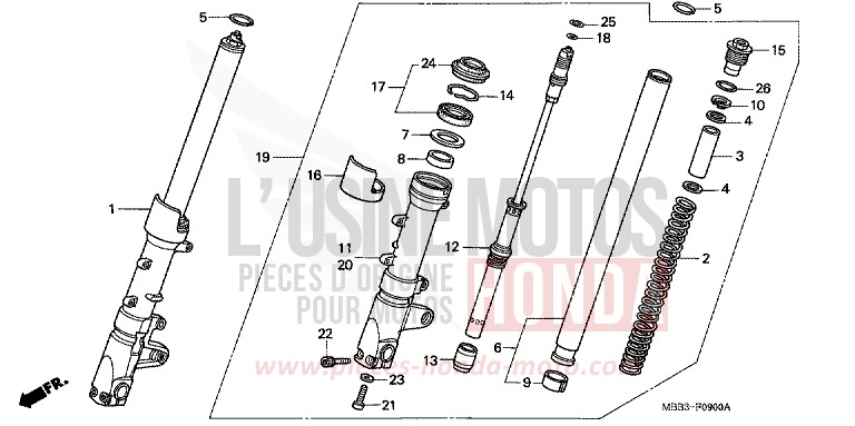 GABEL, VORNE von VTR "FireStorm" ITALIAN RED (R157) von 1998